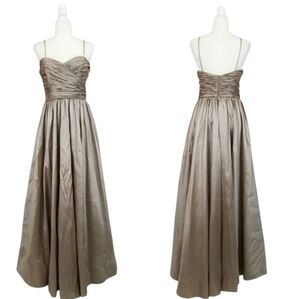 Watters & Watters ruched bodice gold taupe sweetheart neckline gown size 12XL